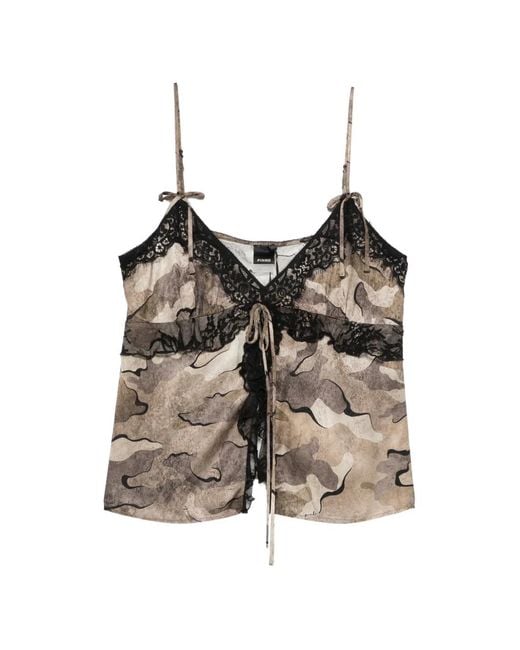 Pinko Natural Camouflage-Print Lace-Trim Top