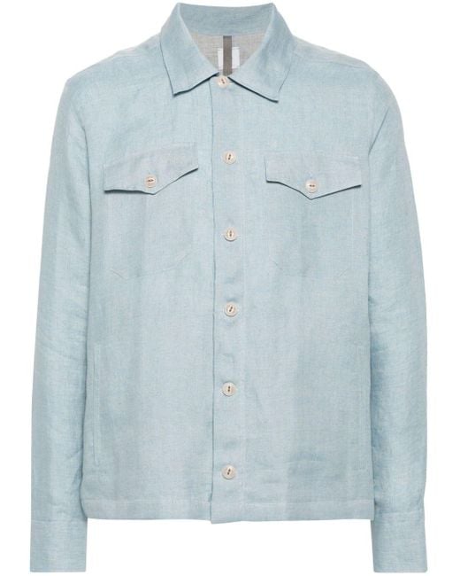 Eleventy Blue Long-sleeve Linen Shirt for men