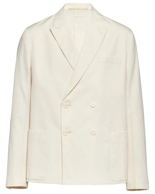 Prada Natural Double-Breasted Cotton Jacket for men