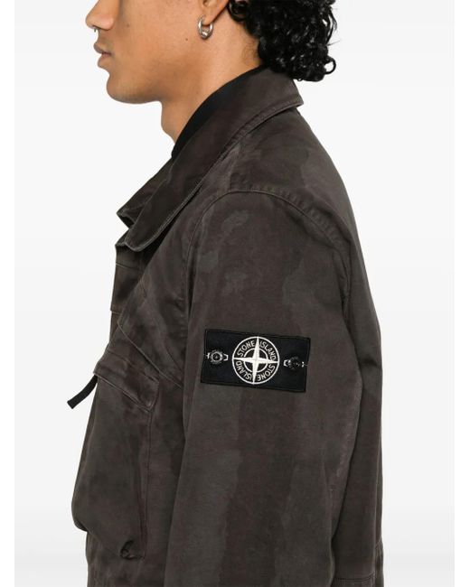 Stone Island Black Field Jacket Raso Gommato 3L Laser Camo for men