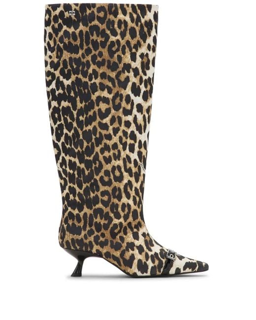 Ganni Brown Animal Print Fabric Boots