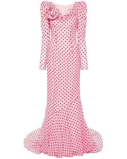 Alessandra Rich Pink Floral-appliqué Polka Dot Dress