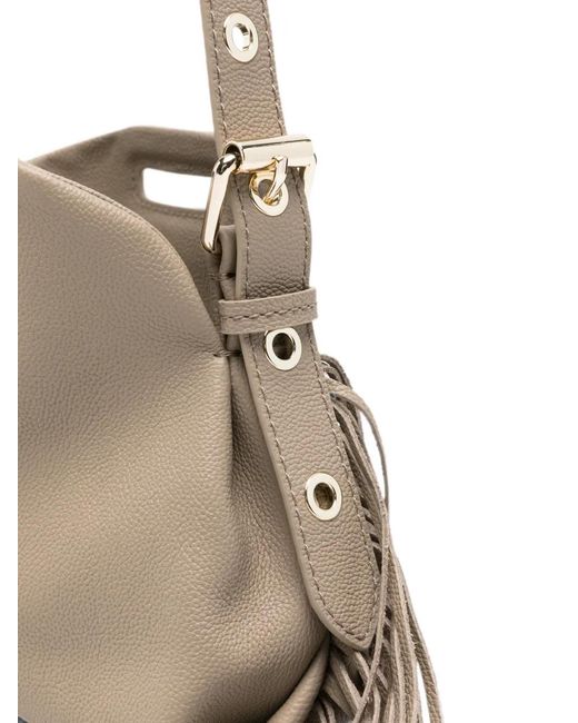 Maje Natural Mini Miss M Fringed Grained-Leather Shoulder Bag