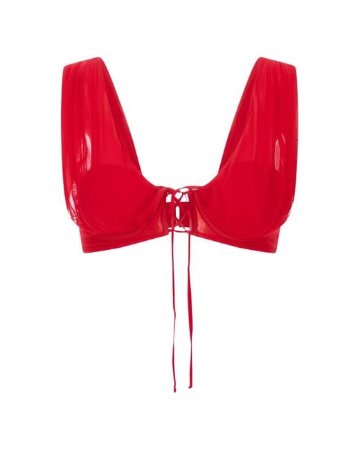 GIUSEPPE DI MORABITO Red Lace-Up Draped Bra