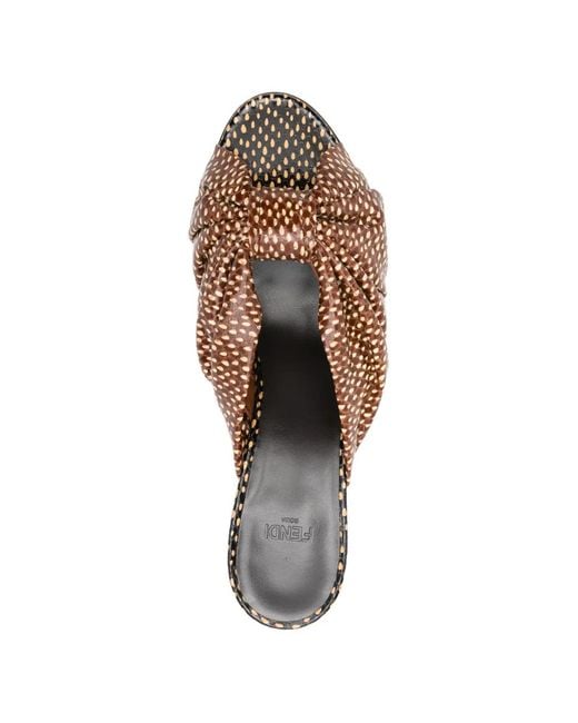 Fendi Brown Arco Ruched Heeled Sandals