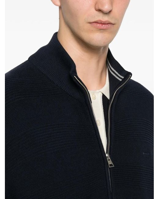 Gant Blue Textured Zip-Up Sweater for men