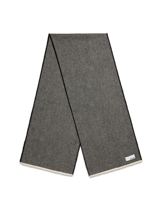 SAGE NATION Gray Herringbone-Pattern Frayed Scarf