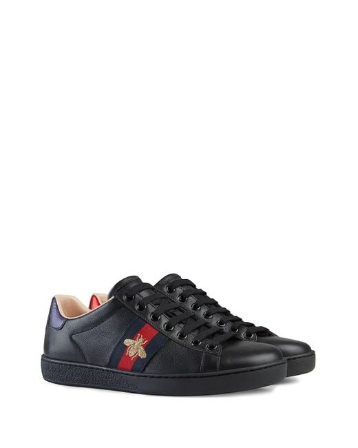 Gucci Leather Ace Embroidered Low-top Sneaker in Black Leather (Black ...