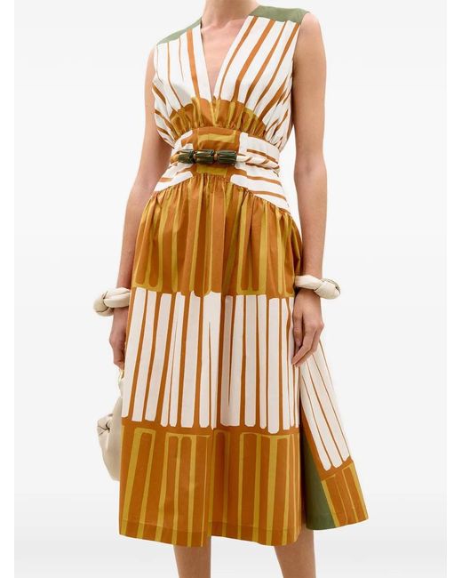 Silvia Tcherassi Metallic Stripe-Print Belted Midi Dress