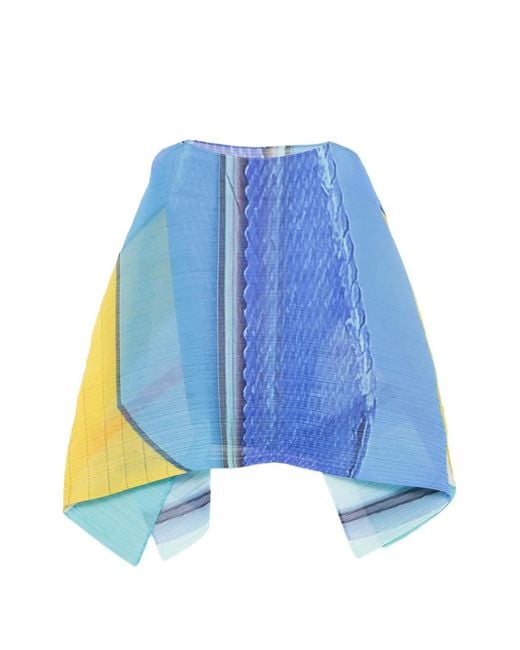 Pleats Please Issey Miyake Blue Poncho City Collage Madame-T À Design Plissé