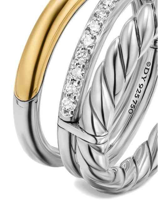 David Yurman Dy Mercer® Three Row ダイヤモンド リング 18kイエローゴールド&スターリングシルバー White