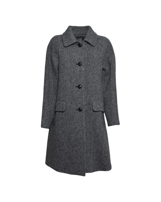 Weekend by Maxmara Gray Herringbone-Pattern Fringed Coat