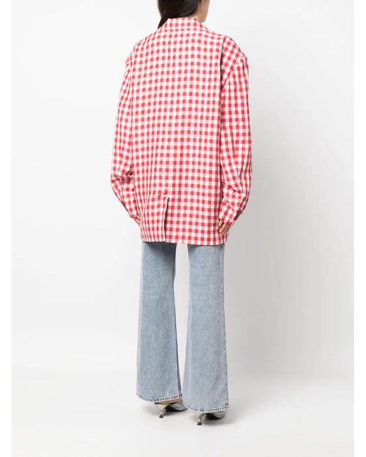 Acne Red Single-Breasted Gingham Blazer