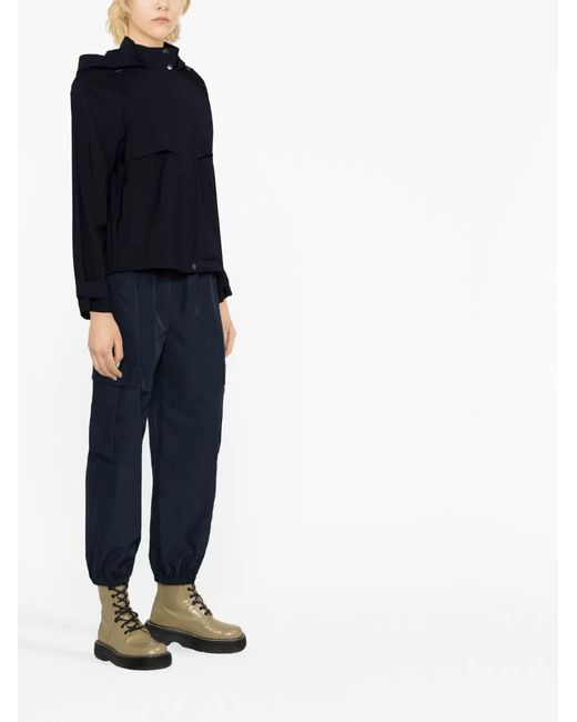 Woolrich Blue Hooded Wool Short Parka