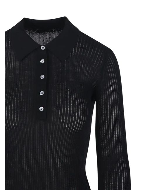 Roberto Collina Blue Ribbed Polo-Neck Sweater