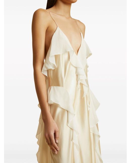 Khaite White The Pim Ruffe-trim Silk Midi Dress