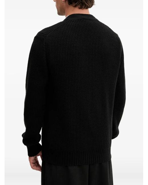 HUGO Black Ribbed Button Cardigan for men