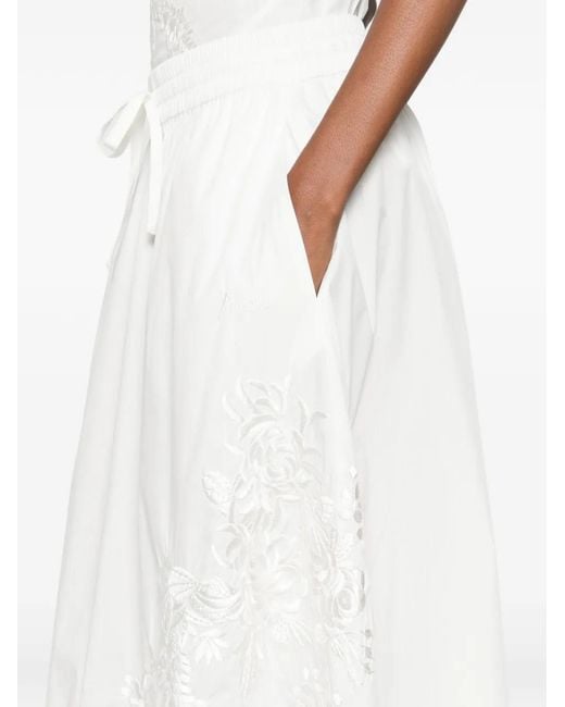 P.A.R.O.S.H. White Lace-Detail Midi Skirt