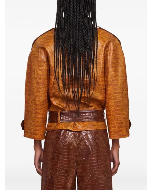 ROWEN ROSE Orange Croc-Effect Belted Jacket