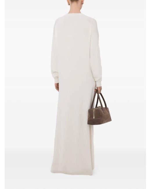 Loulou de Saison Lucy Gebreide Maxi-Jurk Met Lange Mouwen in het White