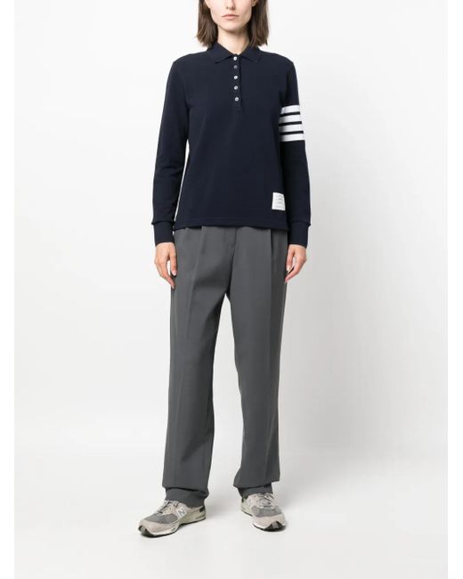 Thom Browne Blue 4-Bar Long-Sleeved Polo Shirt