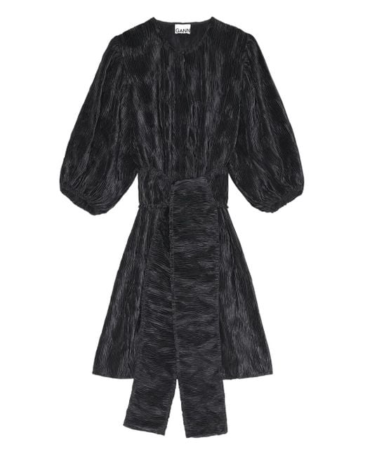 Ganni Mini-Jurk Met Pofmouwen En Plooien in het Black