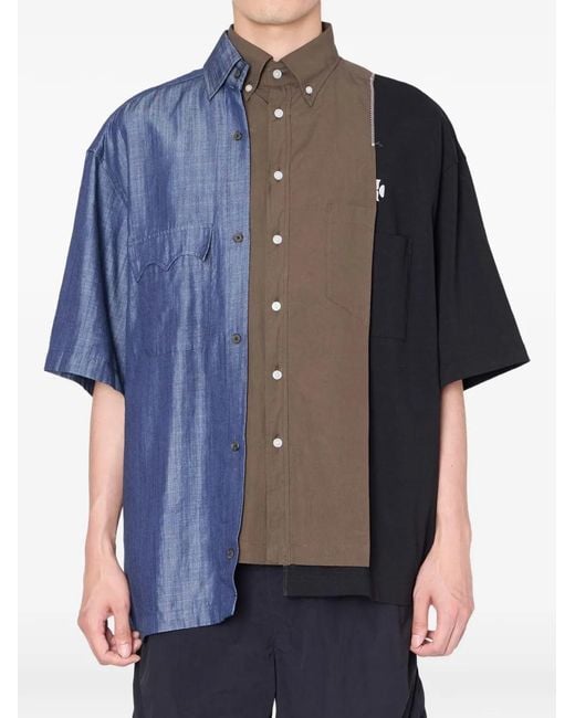Camicia Con Design Patchwork E Tasca di Kolor in Blue da Uomo