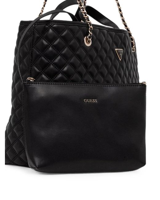 Guess Black Giully Quilted Logo-Plaque Tote Bag