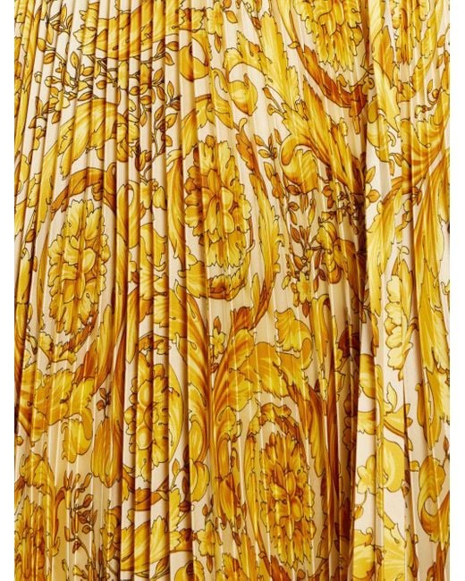 Versace Yellow Barocco-print Pleated Satin Skirt
