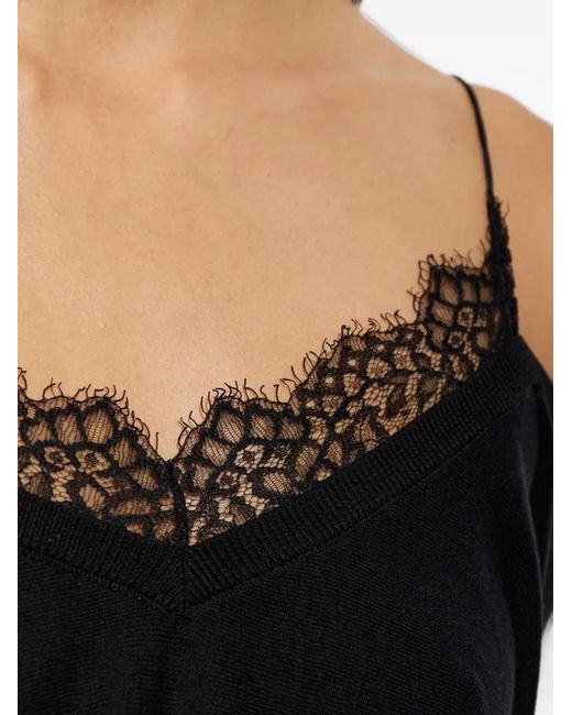 IRO Black Ivoire Lace-Trim Cold-Shoulder Sweater