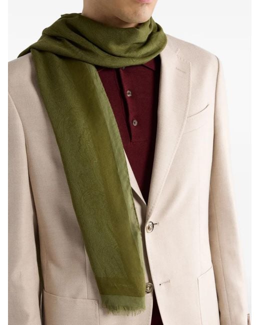 Etro Green Paisley-Pattern Scarf for men