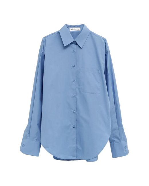 Frankie Shop Blue Lui Chest-Pocket Curved-Hem Shirt