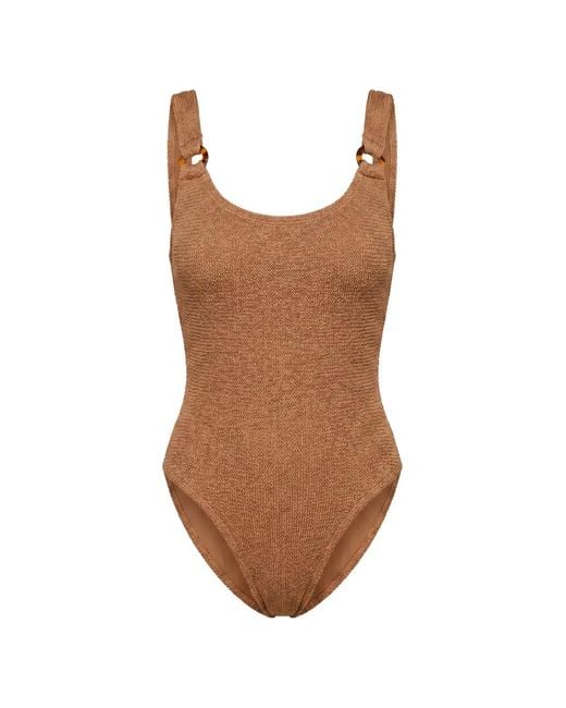 Hunza G Brown Domino Ring-Detail Swimsuit
