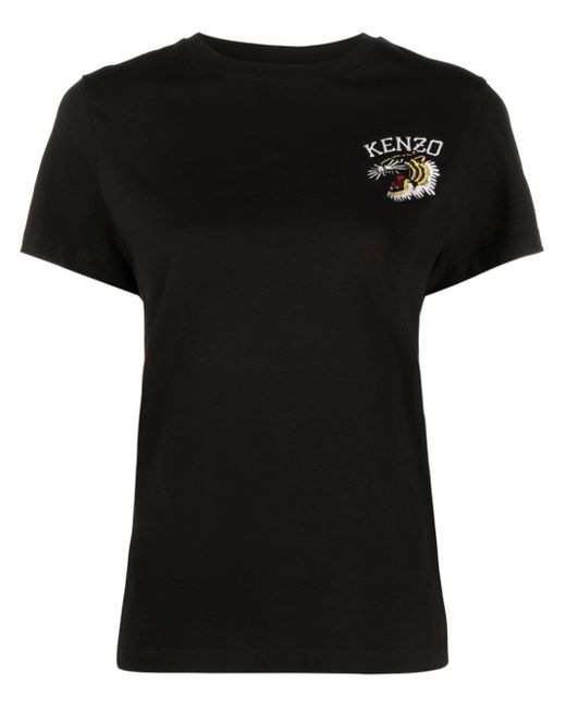 KENZO Black T-Shirt mit Tigerstickerei