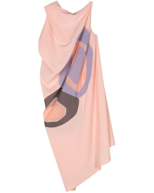 Issey Miyake Pink Abstract-print Asymmetric Dress