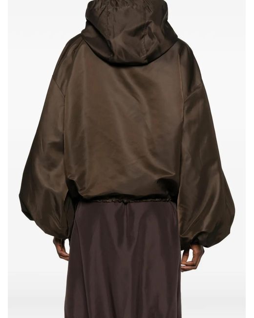 CECILIE BAHNSEN Brown Hooded Balloon-Sleeve Jacket