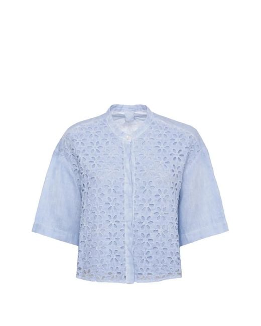 120% Lino Blue Broderie-Anglaise Linen Shirt