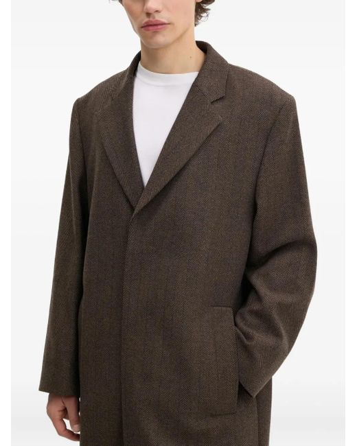 HUGO Brown Herringbone Single-Breasted Coat for men