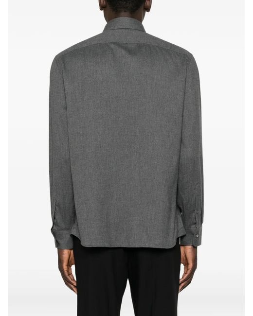Brunello Cucinelli Gray Herringbone-Weave Long-Sleeve Shirt for men