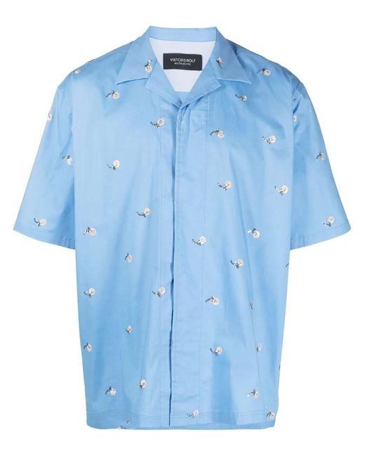 Viktor & Rolf Blue Sequin Embellished Short-Sleeved Shirt for men