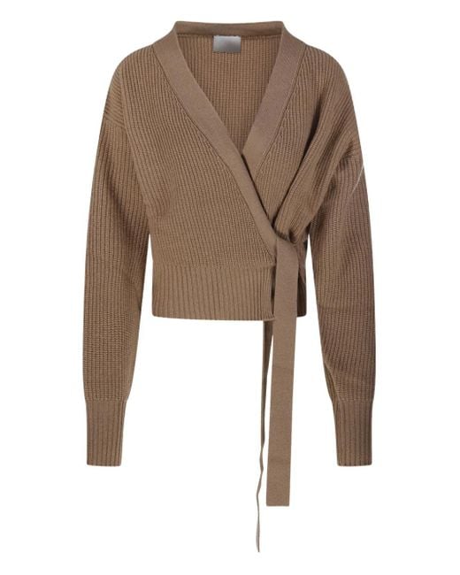 Allude ラップフロント リブカーディガン Natural