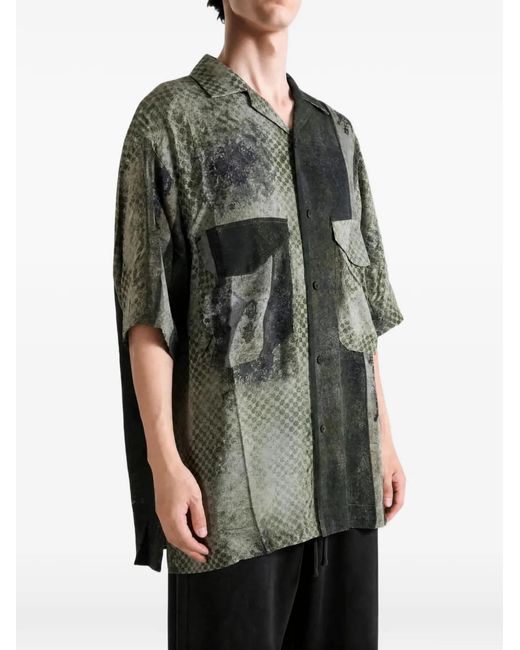 Ziggy Chen Green Patchwork-Effect Short-Sleeve Shirt for men