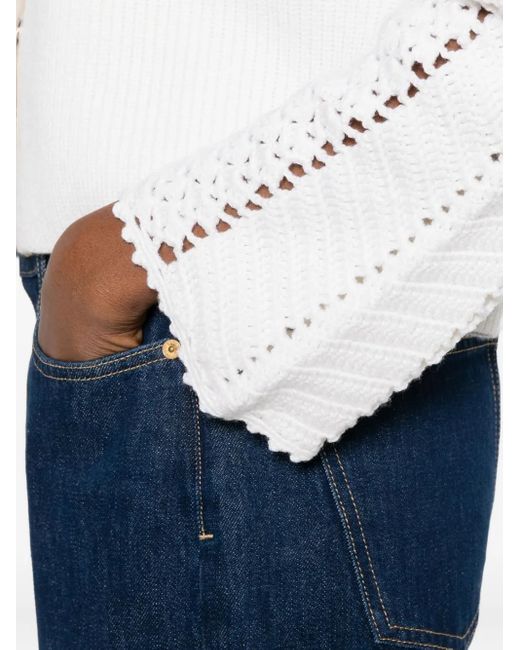 Forte_forte White Openwork-Sleeve Cardigan