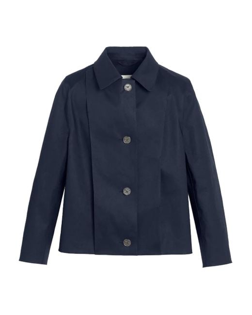 Barrie Blue Button-Fastening Cotton Raincoat