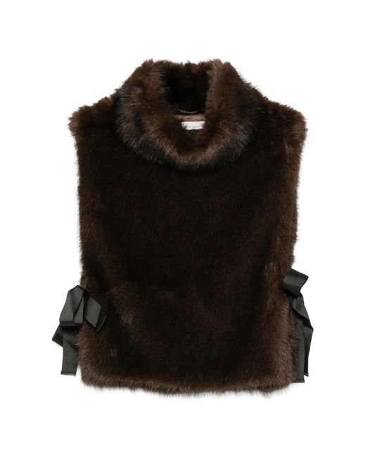 Liviana Conti Black Faux-Fur Side-Tie Vest