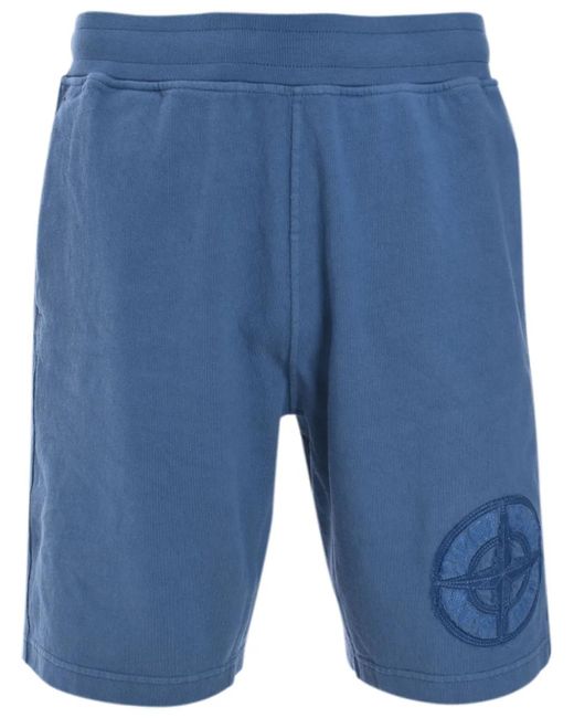 Stone Island Blue Fleece Shorts for men