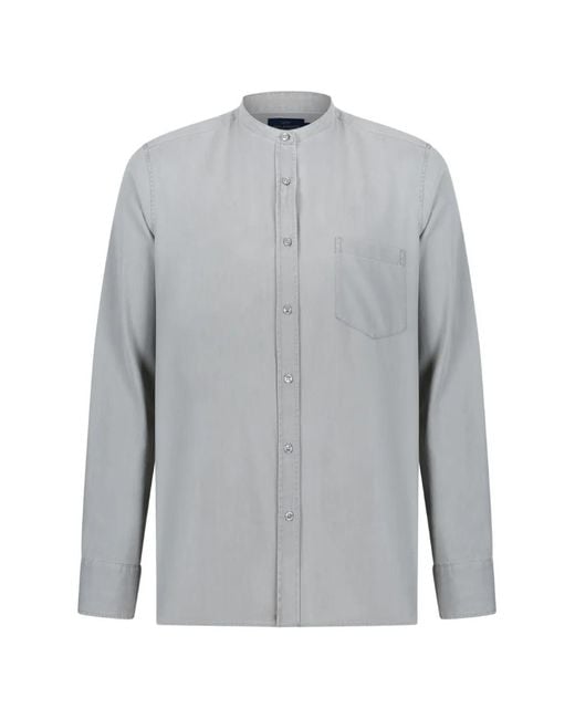 Paul & Shark Gray Mandarin-Collar Chest-Pocket Shirt for men