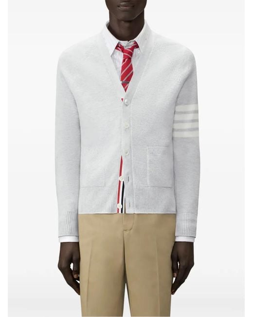 Thom Browne White 4-Bar Relaxed-Fit Cardigan for men