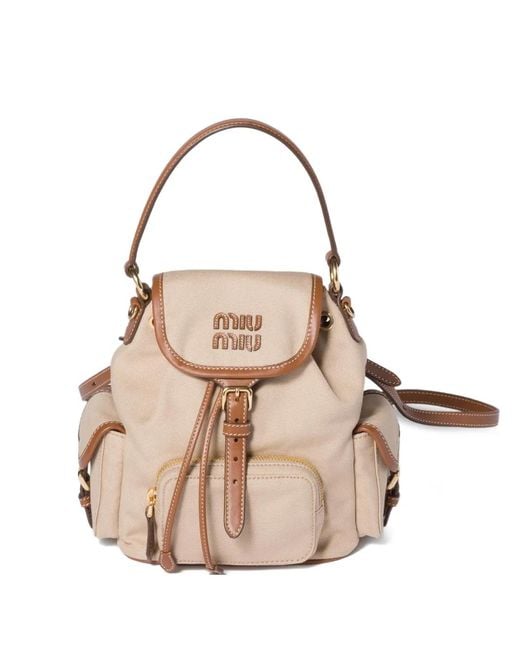 Miu Miu Natural Canvas And Leather Backpack