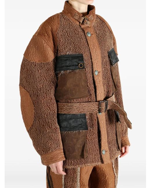Commun's Brown Belted Patchwork Jacket